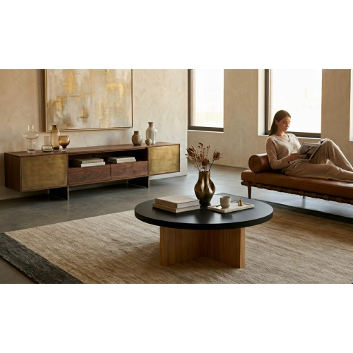 STOLIK KAWOWY z Drewna Litego Dębowego Blat Czarny Płyta MDF  STK-932